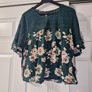 Xhilaration Green flowers Blouse size XXL